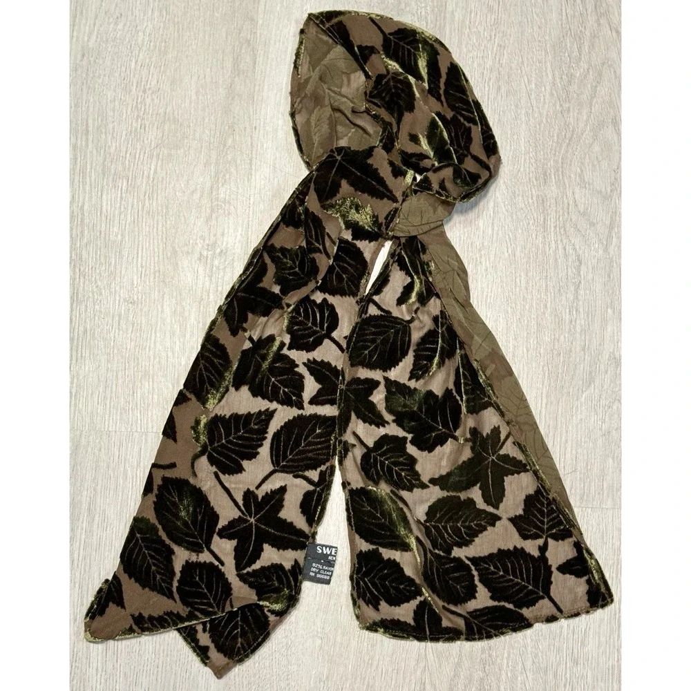 Swee Lo Velvet Floral Scarf Brown Rectangular Classy Preppy 53